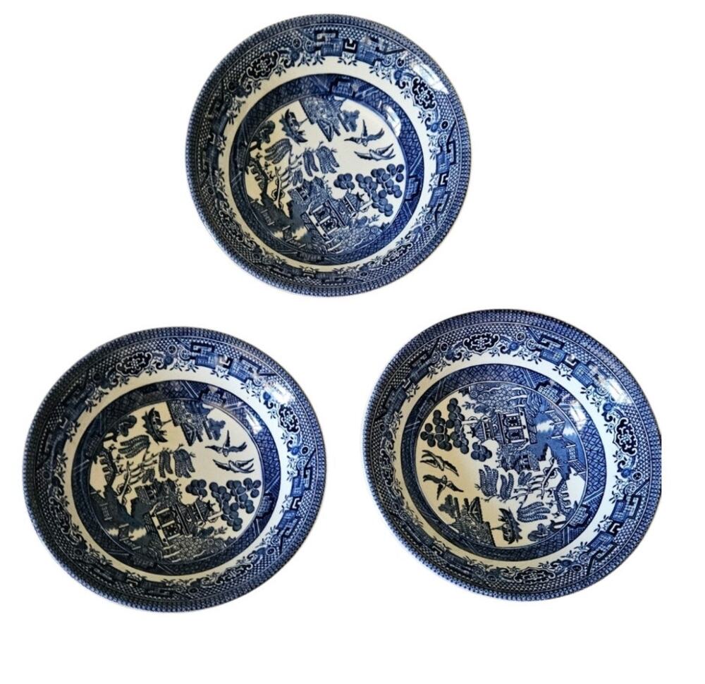 Churchill England Blue Willow 6" Bowls Set of 3 Transferware Vintage